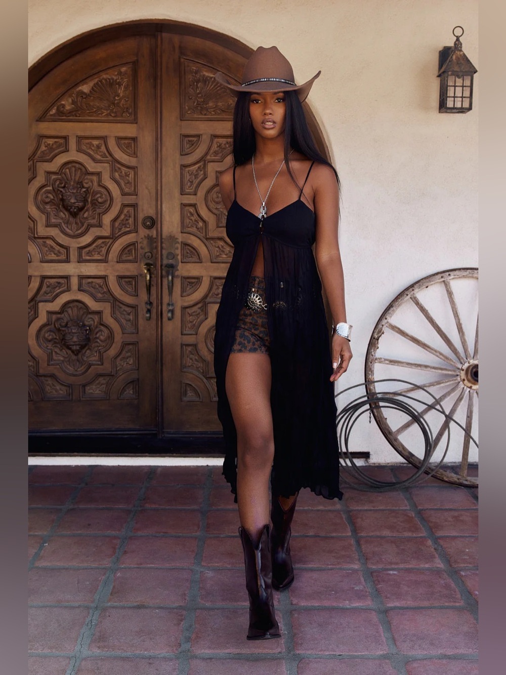 12th Tribe Black Sheer Fringe Camisole Dress